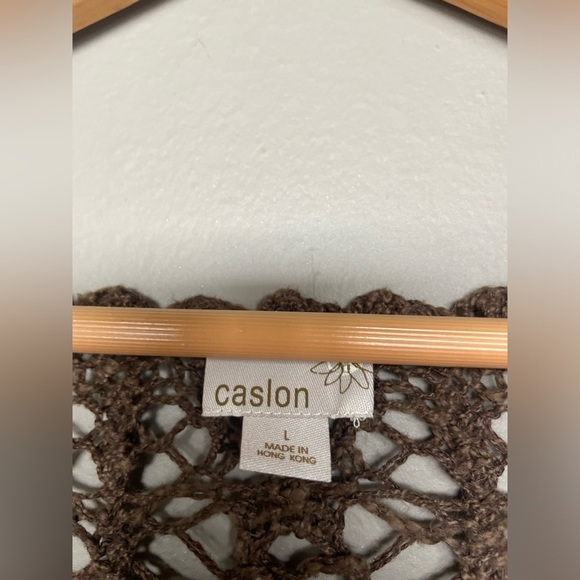 Caslon Brown Open-Knit V-Neck Women's Sweater Cardigan - Picture 2 of 5